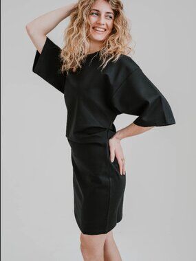 NWT STAUD THE TRUMAN BLACK JERSEY DRESS - M